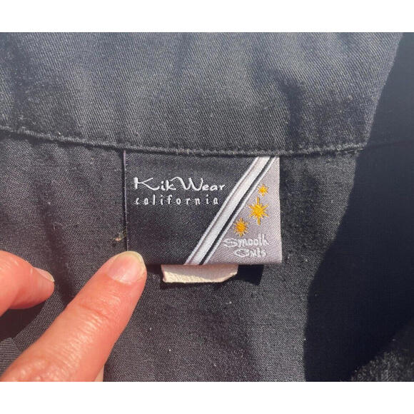 Vintage Kik Wear 90's Button Down Short Sleeve Shirt Black Mens XL Spades Pocket - Picture 4 of 5